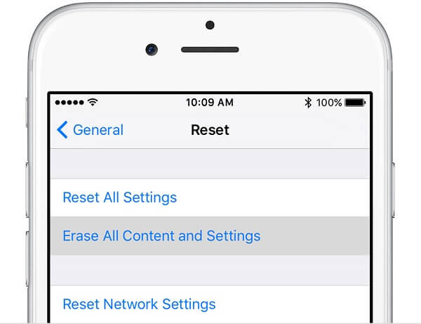 Nastavení iPhone7 ios10 obecné reset vymaže všechny vybrané