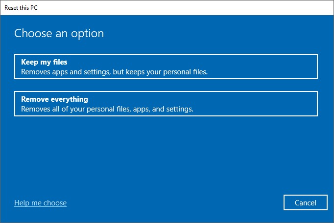 Keep My Files Or Remove Everything