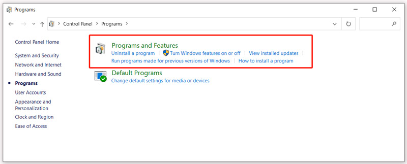 Control Pane Programs And Features