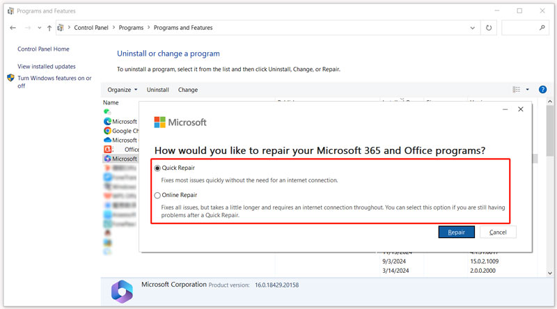 Repair Microsoft Office Program Windows