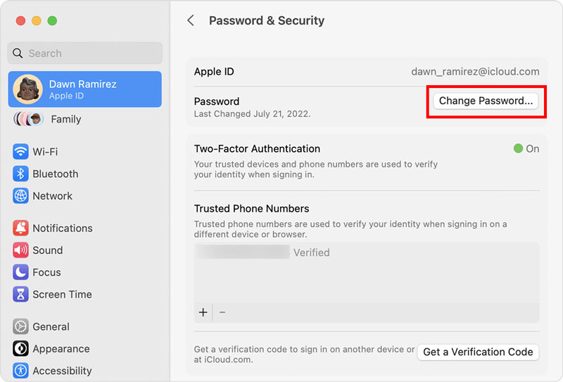Chang Apple ID Password on Mac