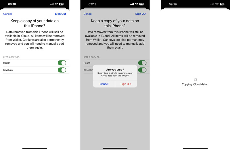 Αντιγράψτε το iCloud Data Sign Out Apple ID