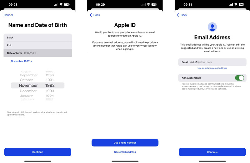 Δημιουργία Apple ID χρησιμοποιώντας διεύθυνση email