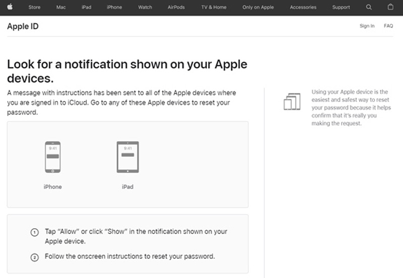 Selecteer iPhone of iPad om het Apple ID-wachtwoord opnieuw in te stellen