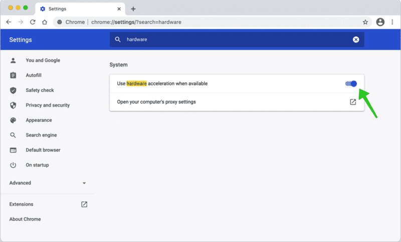 Απενεργοποιήστε την επιτάχυνση υλικού Google Chrome Mac