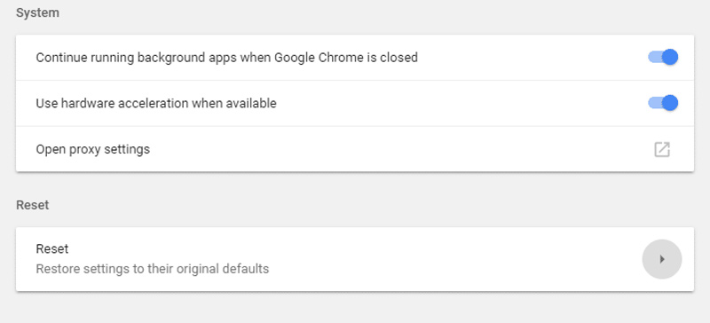 Nulstil Chrome -indstillinger