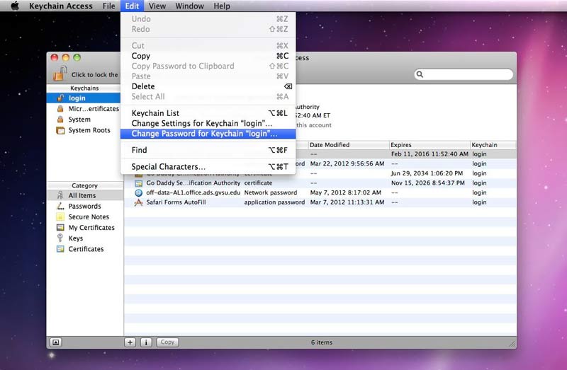 CChnage nøglering Adgangskode Mac