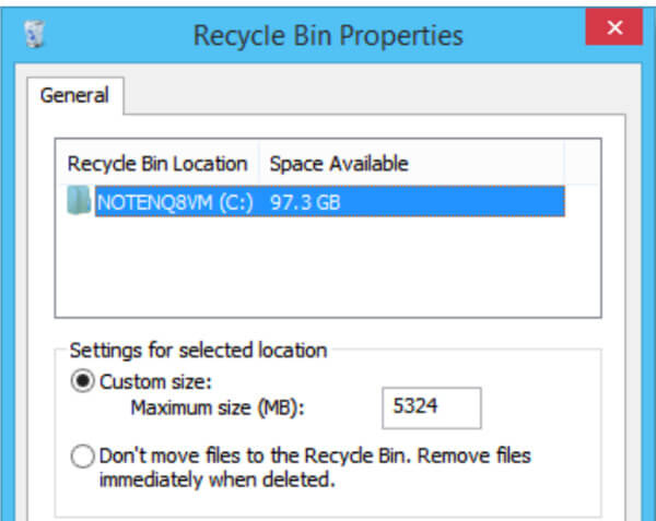 Recycle bin properties