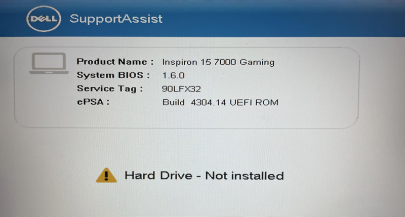 Hard Drive Not Installed Dell Supportassist