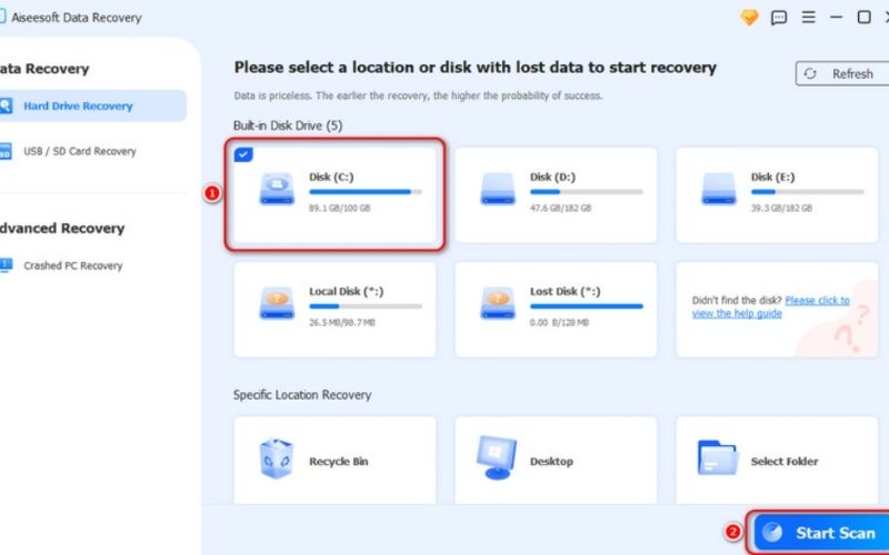 Choose Disk Drive And Scan