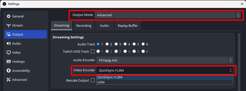 Change Video Encoding in OBS