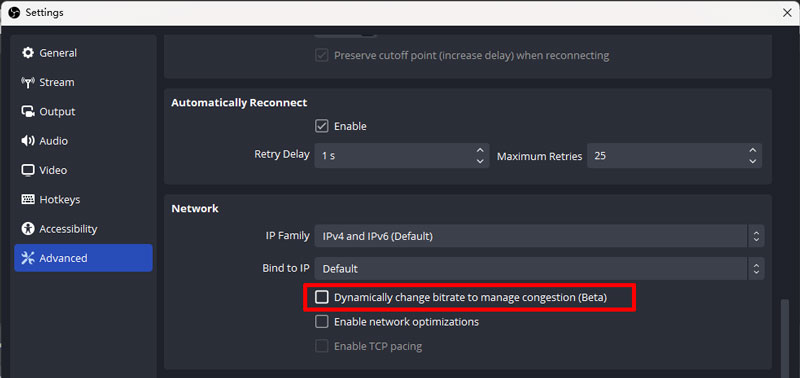 Enable Dynamic Bitrate in OBS