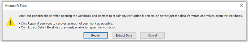 Excel Repair Extract Data Options