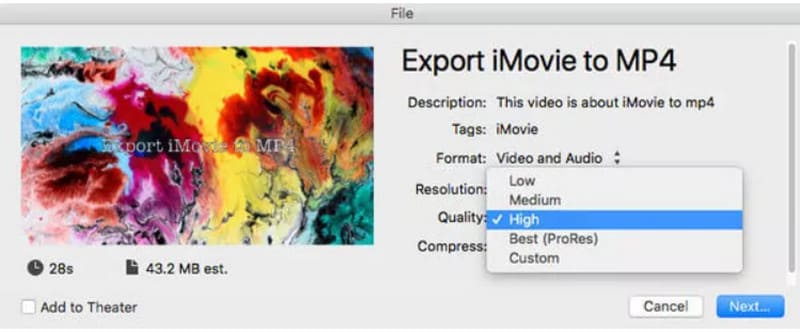 Salvataggio qualità iMovie