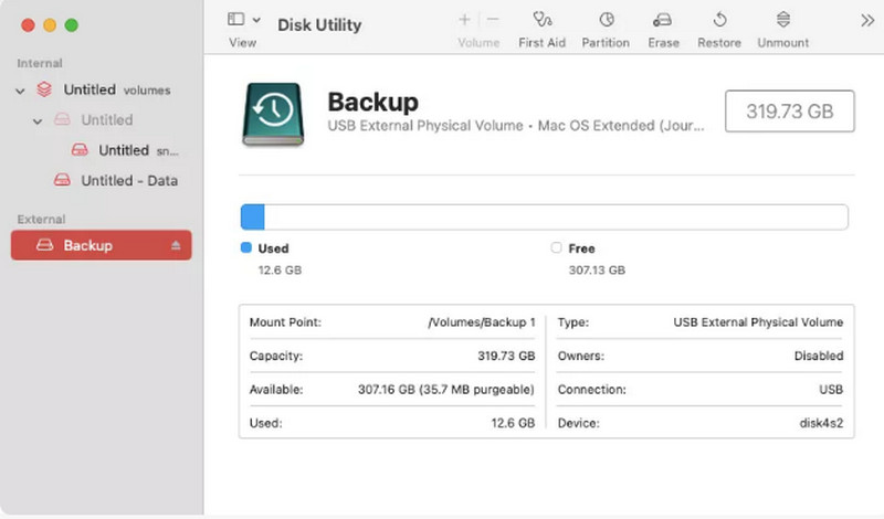 Use Disk Utility Find External Drive