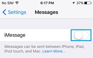 Отключите imessages на iPhone