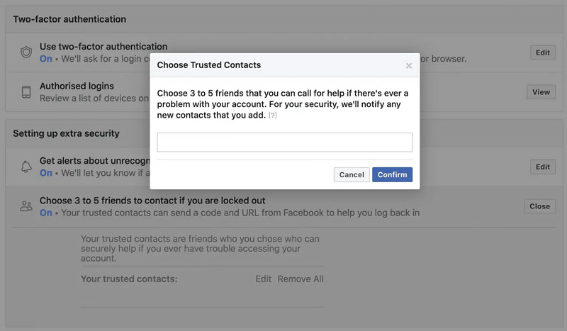 Facebook Add Choose Trusted Contacts