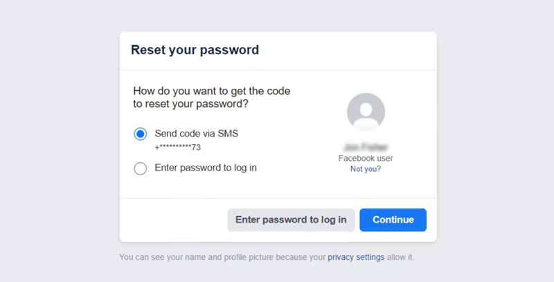 Reset Facebook Password On Web Via Sms