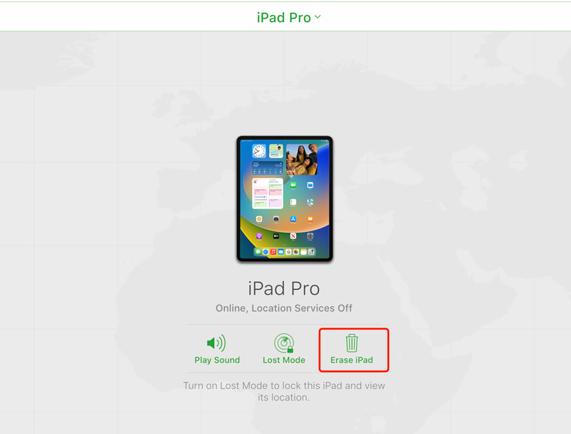 Сотрите iPad, чтобы удалить забытый пароль