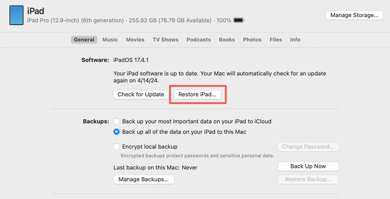 Restore iPad On MAC With Finder