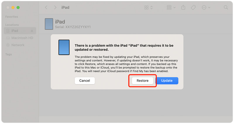 Když zapomenete přístupový kód iPadu, použijte režim obnovení