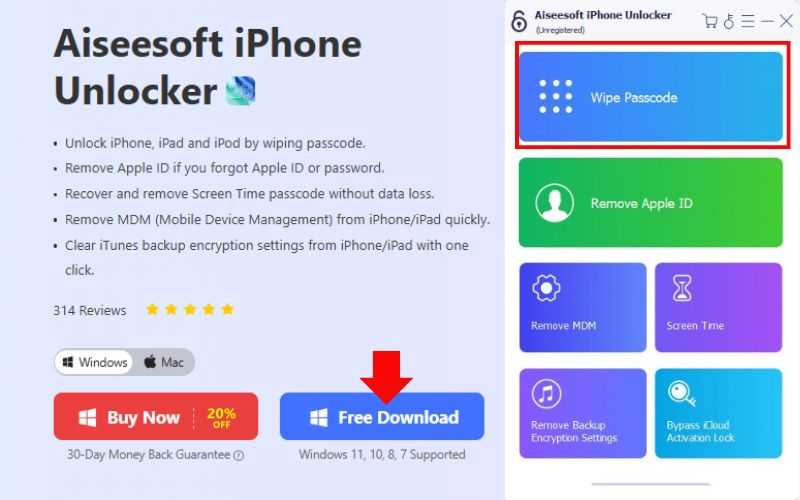 Select Wipe Passcode