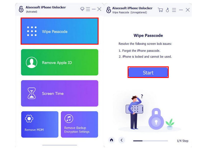 Aiseesoft iPhone Unlocker 擦除密码开始