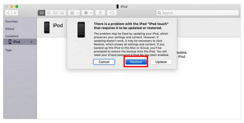 iTunesin palautustila Unohdin iPodin salasanan