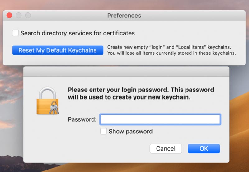 Сбросить забытый пароль связки ключей
