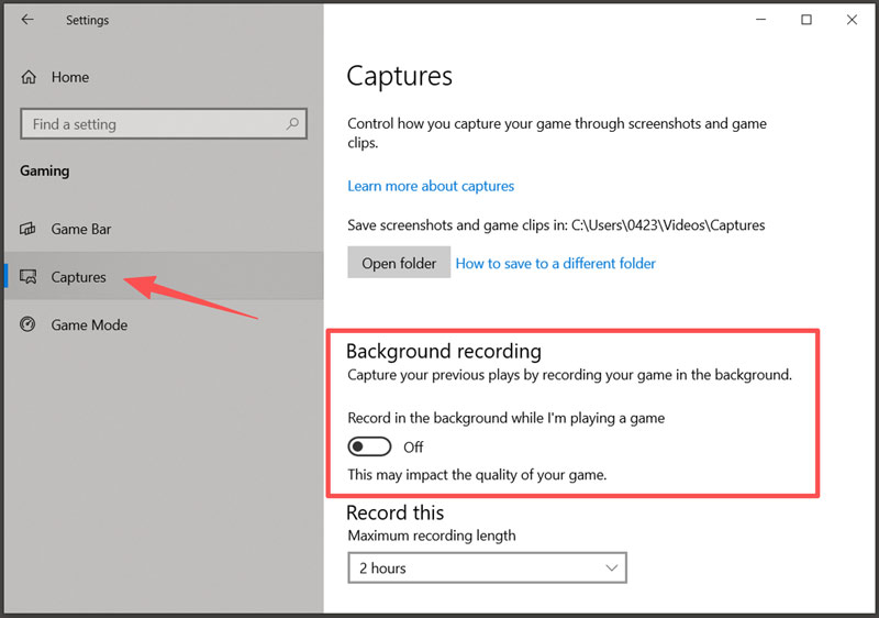 Turn Off Game Bar Background Recording in Windows 11/10