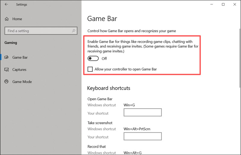 Turn Off Game Bar for Game Recording in Windows 11/10