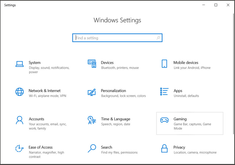 Windows Settings Gaming