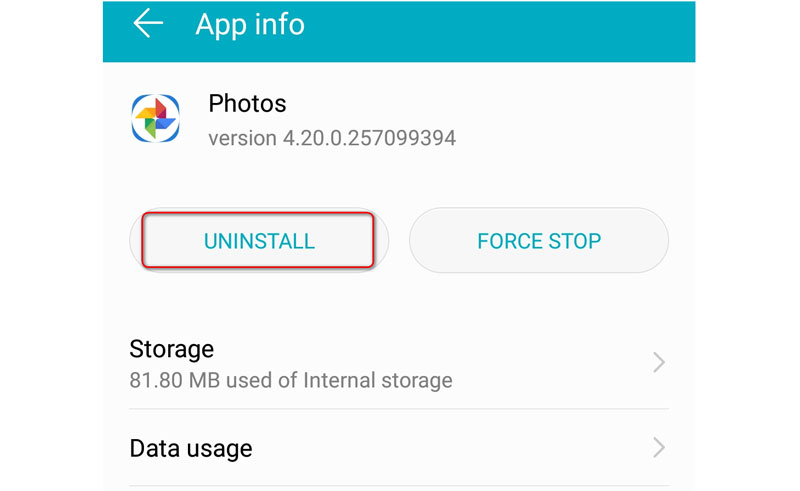 Poista Google Photos Updates -asennus