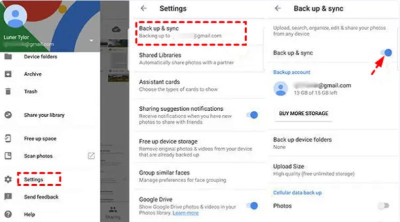 Toggle on Backup And Sync