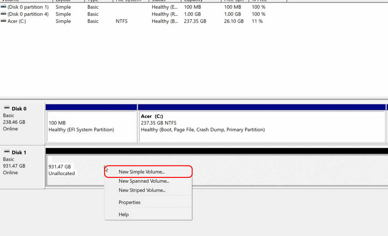Select New Simple Volume
