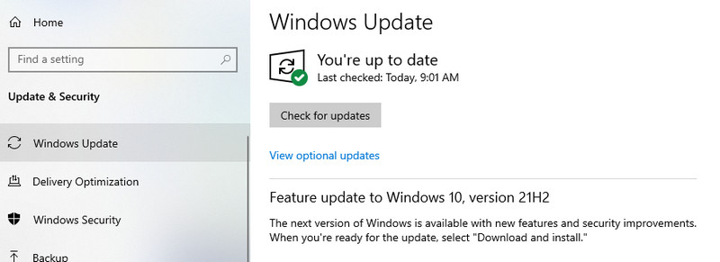Opzione Windows Update