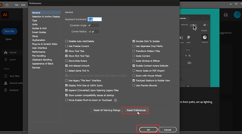 Reset Adobe Illustrator Preferences
