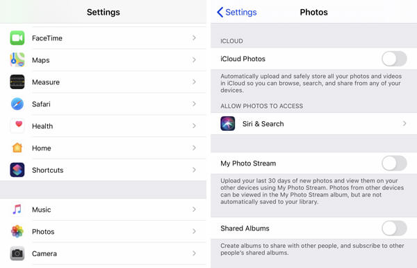 Disabilita le foto di iCloud