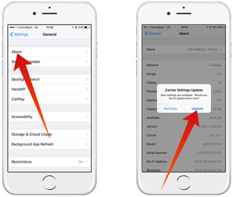 Aggiorna le impostazioni del gestore iPhone