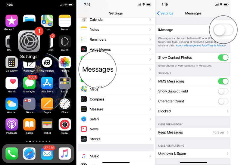 Перезапустите iMessage