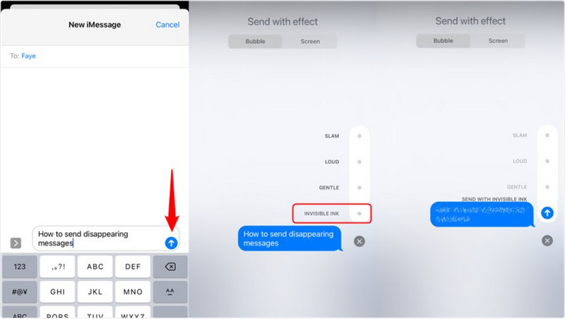 Az eltűnő effektus alkalmazása az iMessage-en