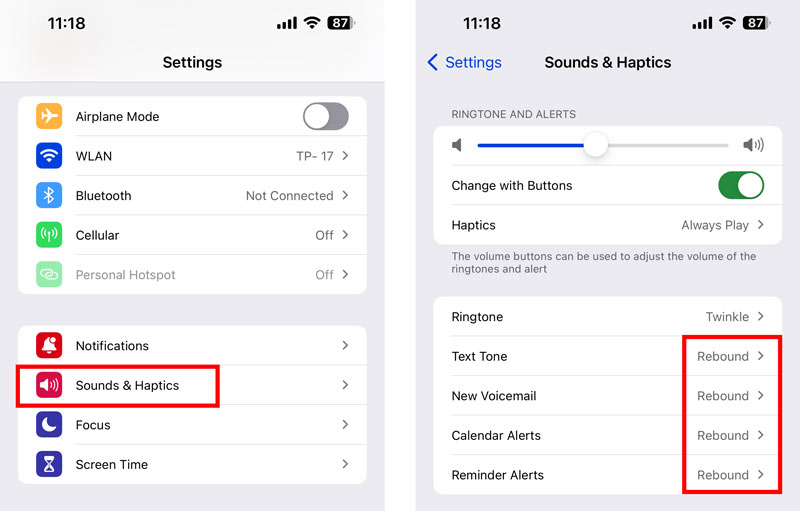 Odbicie dźwięku powiadomienia w iOS 17