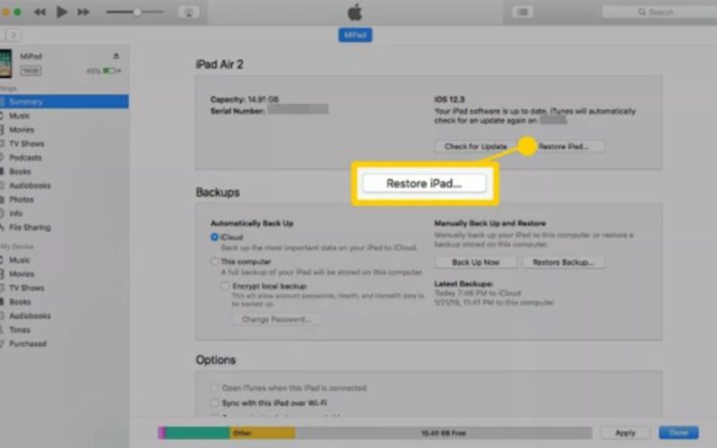 Click Restore Option