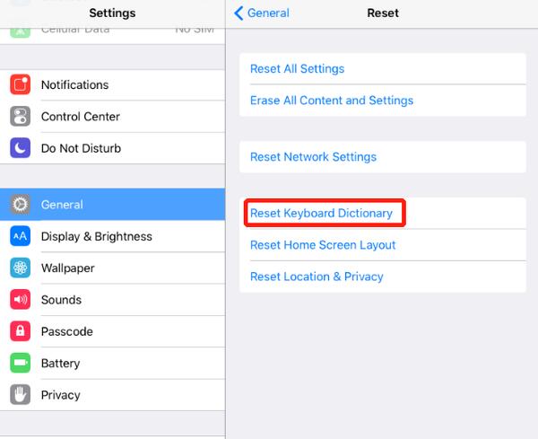 Reset Keyboard Dictionary