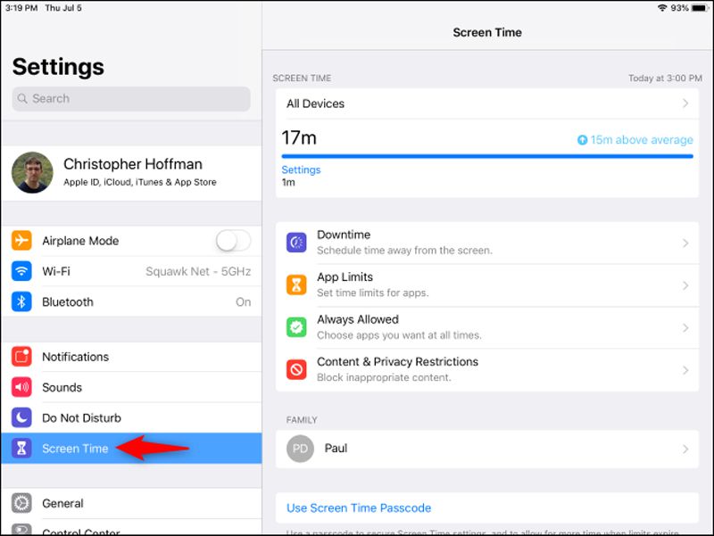 iPad 화면 시간 제한 비활성화