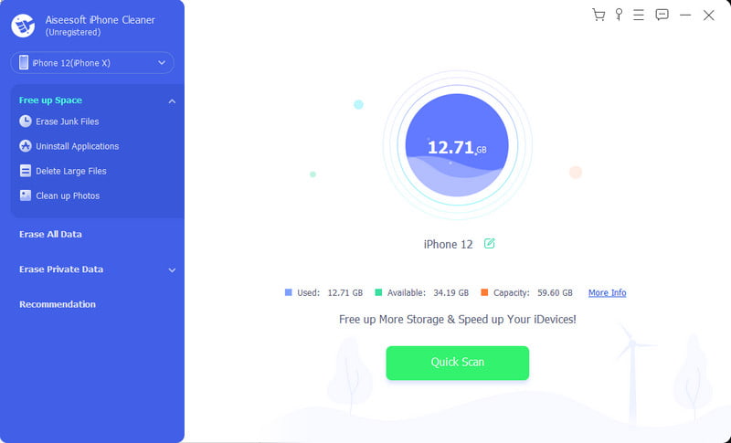 Rychlé skenování Aiseesoft iPhone Cleaner