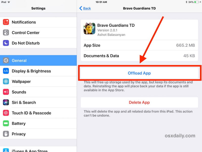 iPad Delete App Offload