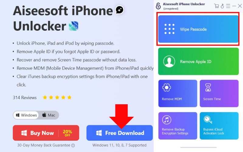 Choose Wipe Passcode Mode
