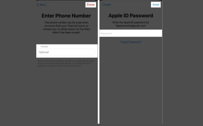 Enter Apple Password And Erase