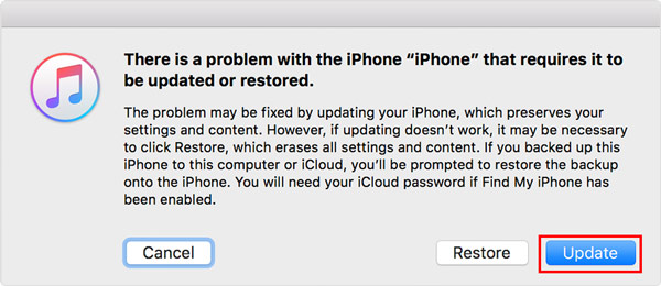 Zaktualizuj iPhone'a przez iTunes, aby naprawić problem